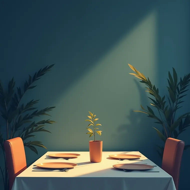 Tyhjä ruokapöytä iltavalossa